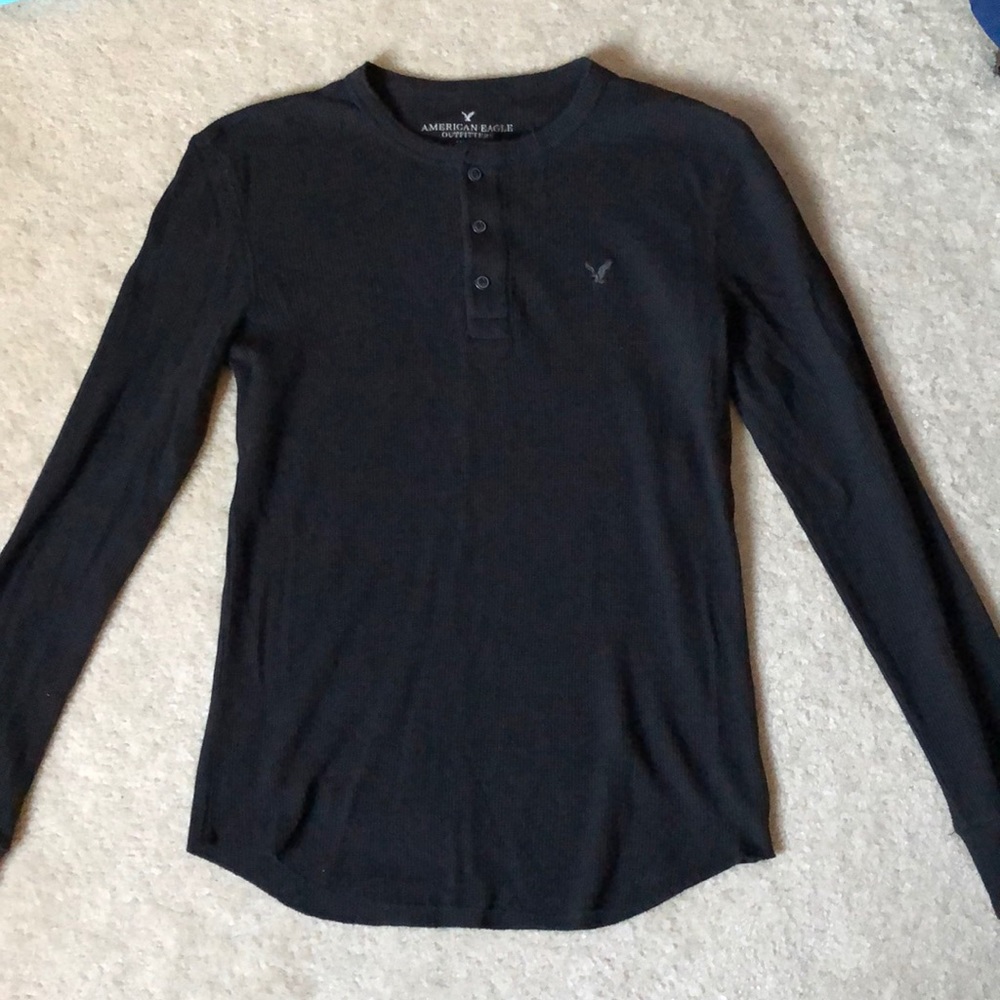 American Eagle Black Long Sleeve Waffle Sweater